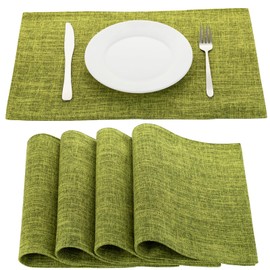 Senteria Placemats Cloth Cotton Linen Mat Double Layer Fabric Sewn Solid Color Japanese Style Flexible Insulation Anti-Slip Easy Care Machine Washable Kitchen Home Restaurant Set of 4 (Green)