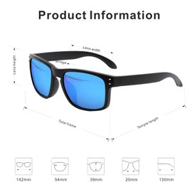Hiking Vision Classic Polarized Square Sunglasses Men | Lightweight, 100% UV Protection | Ice Blue Revo & Black Frame Sunglasses Womens | Anti-Glare Lenses for Outdoor Activities