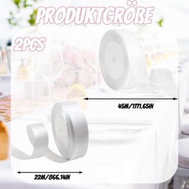 Ribbon, Set of 2 Gift Ribbons, White, Chiffon Ribbon and White Ribbon, 45 m Transparent Snow Ribbon and 22 m White Gift Ribbon, Ideal for Weddings, Birthdays and DIY Projects