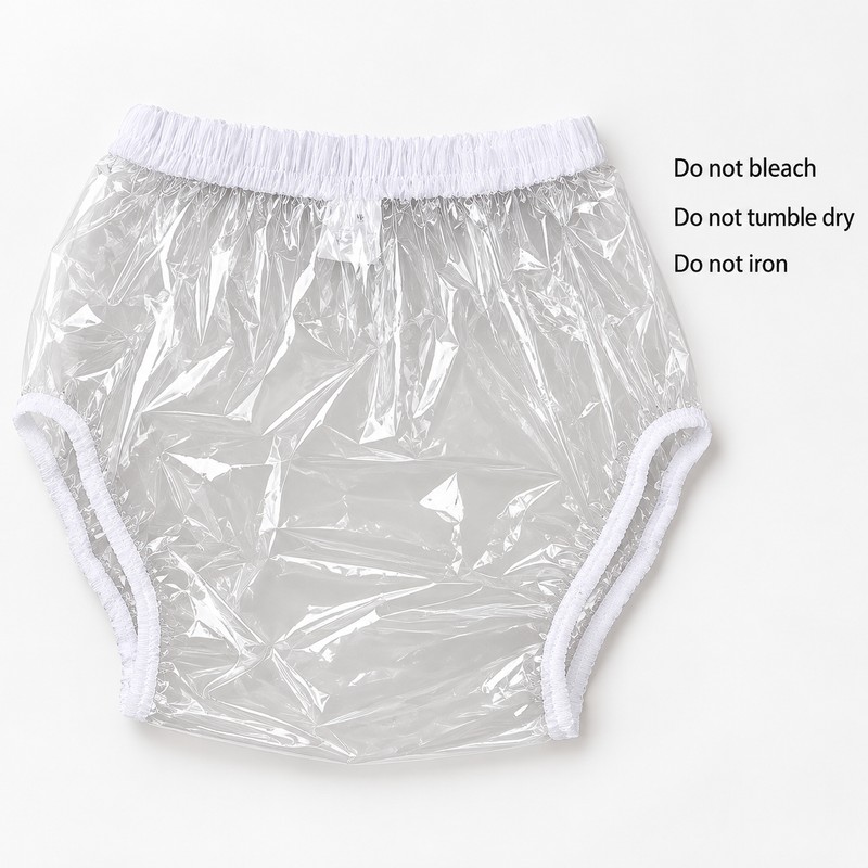 Reusable Waterproof TPU Adult Diaper Cover Pants, Clear/Frosted, S–XXL