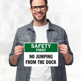 Safety First No Jumping From The Dock Sign, 10x7 Inches, 4 Mil Vinyl Decal Stickers Weather Resistant, Made in USA by My Sign Center