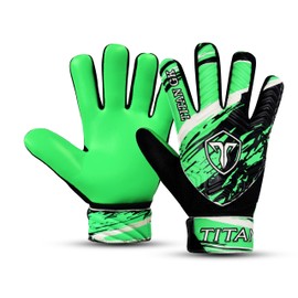 TITAN GK Soccer Goalie Gloves - Football Goalkeeper Gloves Kids, Boys, Children, Youth with 4mm Latex Strong Grips Palm, Double Wrist (Green/Black, Size 5 Suitable for 9 to 12 Years Old)