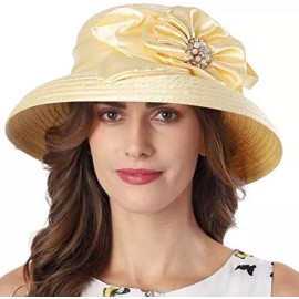 FORBUSITE Women's Church Hats for Women Kentucky Derby Hats 1950s 20s with Rhinestone - Yellow