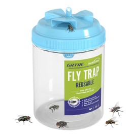 1 PCS Blue Large Reusable Fly Trap Outdoor - with 1 Nature Non-Toxic Fly Bait Refill. Controls Flies for Patios, Barns, Ranches - Hanging Fly Trap Outdoor