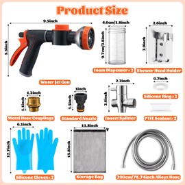 MALLMALL6 Dog Washing Hose Attachment with 100cc Soap Dispenser, 10-in-1 Spray Modes Foam Nozzle Sprayer with Metal 3-Way Shower Diverters & 6.6Ft Long Hose for Pet Bathroom Showering Indoor Outdoor