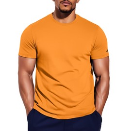 Zengjo Mens Running Shirts Quick Dry Lightweight Moisture Wicking Short Sleeve Gym Workout Athletic Tee(Orange,Large)