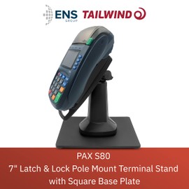 ENS Tailwind Pax S80 7" Latch and Lock Flexipole Plus Pole Mount Terminal Stand with Square Freestanding Mobility Base Plate, Black