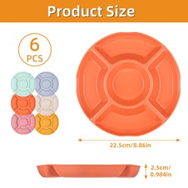 Tranrantic Pack of 6 snack plates with compartments, stackable snack bowl, reusable plastic snack plate, dishwasher safe fruit plate, portion plate for parties, cinemas, buffet (22.5 x 22.5 x 3 cm, 6