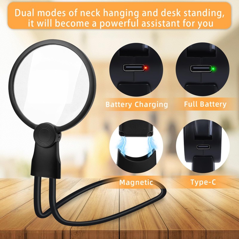 5X Large Hands Free Magnifying Glass for Reading, Flexible Gooseneck