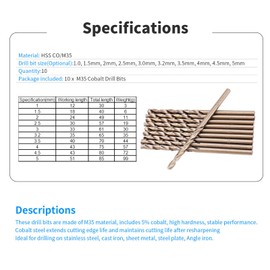 5mm HSS High Speed M35 Cobalt Twist Drill Jobber Drill Bit Set Split Point with Round Shank for Stainless Steel Spring Steel and Other High Hardness Steel (5mm)