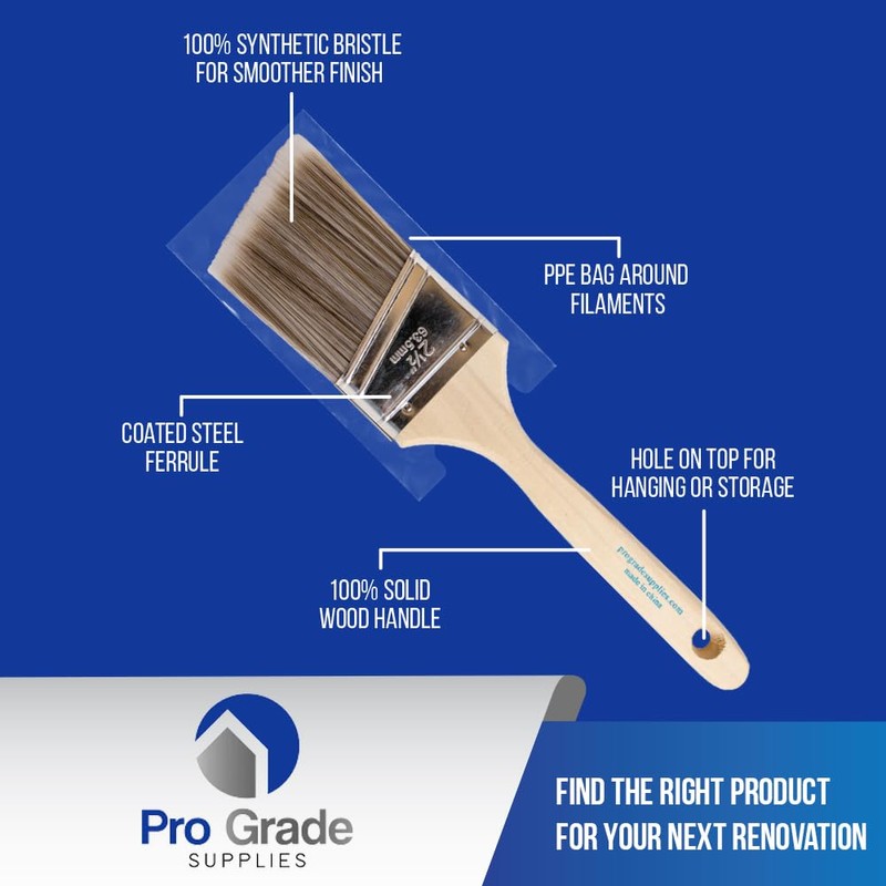Pro Grade, Paint Brushes, 5-Piece, Paint Brush Set: Flat &