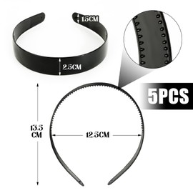 BOFUNX Pack of 5 Hair Bands with Teeth Headbands Black Plastic Hair Bands 25 mm Wide Headband DIY Headbands for Girls Women