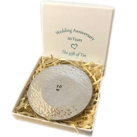 Vision Arts Tin 10th anniversary Hand Beaten Tin Ring Dish, Silver