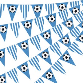 Faccito 5 Pack Blue Soccer Banners 49 ft Soccer Party Decorations Sports Championship Pennant Banner Hanging Triangle Flags Garland Bunting for Sports Game Fans Outdoor Indoor Birthday Party Supplies