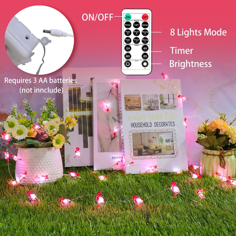 Holitown Flamingo String Lights Battery Operated with Remote 10FT 40LEDs