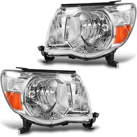 DWVO Headlight Assembly Compatible with 2005 2006 2007 2008 2009 2010 2011 Tacoma Pickup Truck OE Style Replacement Chrome Housing with Amber Reflector
