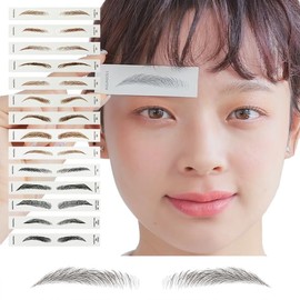 Aquadoll Eyebrow Art Makeup Tint Stickers, 15-Piece Set, Japan-Designed, Original, Non-Fading Eyebrow Tint Stickers, Eyebrow Tattoo, Eyebrow for Women and Men, A. Parallel Straight BK. Soft Black