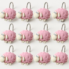 Pink Sheep Resin Shower Curtain Hooks 12 Pack Cute Animal Shower Curtain Hooks Decorative Bathroom Accessories