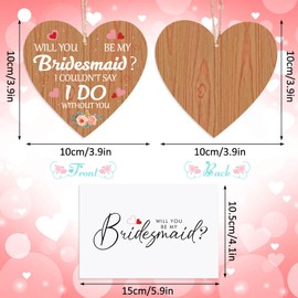 Will You Be My Bridesmaid Gifts Bridesmaid Proposal Cards Wooden Hanging Heart Plaque Gift Bridesmaid Cards with Envelopes Wedding Friendship Gift Sign for Sister Friends Family (Bridesmaid)