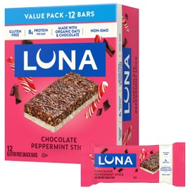 LUNA Bar - Chocolate Peppermint Stick Flavor - Gluten Free Snack Bars - Non-GMO - Protein Bars - Made with Organic Oats - Value Pack (12 Pack)