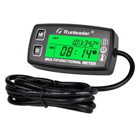 Digital Tachometer, Engine Hour Meter, Engine Thermometer, Alarm RPM and Time, Backlit Display Suitable for Lawn Tractor Compressor Generator Snowmobile Ship IP67
