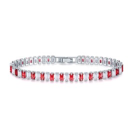 CiNily 14K White Gold Plated Rectangle White Red Cubic Zirconia Classic Tennis Bracelet 7.5 Inch