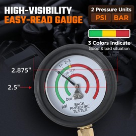 CMTOOL Exhaust Back Pressure Tester Kit with Carrying Case, Automotive Exhaust Back Pressure Gauge Set with 6-Foot Hose, Professional Car Diagnostic Test Tool with Adapter & 2 Hose Clamps