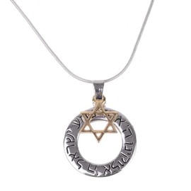 Holy Land Market Shema Israel loop with Star of David necklace with long chain - Rhodium Plated