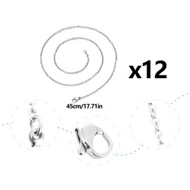 AOYEGIC Pack of 12 Necklaces, Women's Extender Chain, Link Chain, Curb Chain, Snake Chain, Link Cable Chain with Lobster Clasps, without Pendant Chain, for Jewellery Making Accessories (Silver, 45 cm)