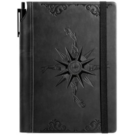 CAGIE Black Notebook A5 Leather Lined Notebooks Hardcover Diary for Writing Gift Set with Pen, 100 GSM 288 Pages Travel Journal, Office and Daily Writing, 6.3 x 8.5 Inches