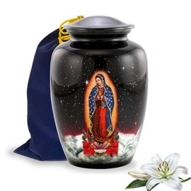 Our Lady of Guadalupe Urn, Religious Cremation Urn for Ashes, Spiritual Urn, Nuestra Señora de Guadalupe, Handcrafted Virgin of Guadalupe Memorial Urn with Velvet Bag (Large)