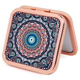 PDOZV Pocket Mirror for Women, Rosegold Square 2.8”×2.8” Metal Frame DropRubber Style Double Sided Mini Magnifying 1X/2X Mirror for Purse Can be Used as Gifts for Woman (Ethinc05)