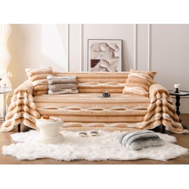 vctops Faux Rabbit Fur Sofa Covers for Sectional Sofa Luxury Gradient Color Couch Cover for Dogs Khaki Ombre Loveseat Covers Futon Cover L Shaped Cover Washable Couch Protector (Khaki,71"x59")