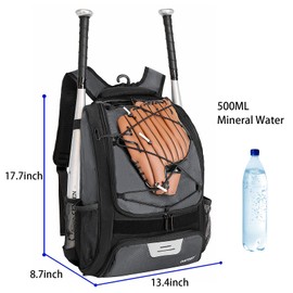 DAFISKY Youth Baseball Backpack Bag - Baseball Bag with Shoes Compartment, Bat holder & Fence Hook, for Softball & T-Ball Gears, Bat, Helmet, Gloves, Fit To Young & Adult (Grey)