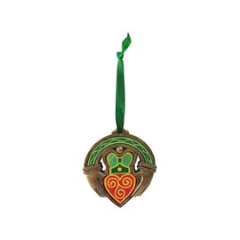 Hand Painted Irish Designed Hanging Ornament in Green for Home, St. Patrick's Day Decoration (Claddagh Ring)