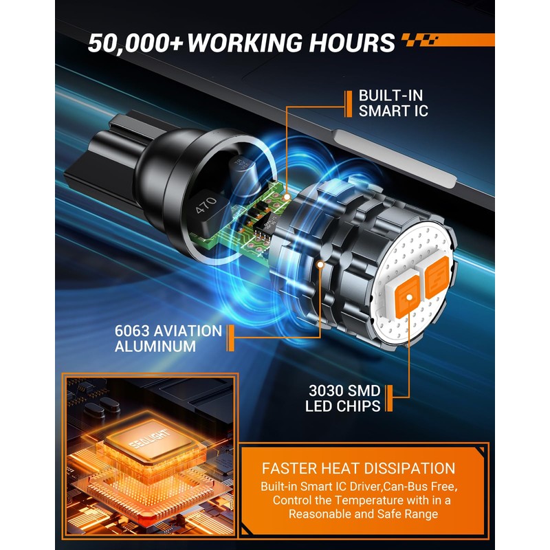 Sealight 194 LED Bulb Amber License Plate Light, 168 W5W