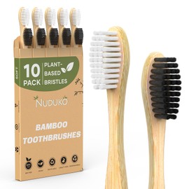 Bamboo Toothbrushes 10 Pack, BPA Free Plant Based Soft Bristle Toothbrush