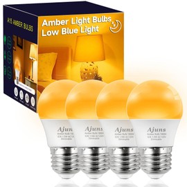 Amber Sleep Light Bulb Dimmable, Blue Light Blocking, A15 E26 1.5W 15 Watt Equivalent Dim Light Bulb, 1800K Warm Bulb for Healthy Sleep, Bedroom, Children's Room,4pack