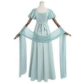 LTAKK Regency Dress Women Satin Regency Costume Empire Waist Tea Party Victorian Gown with Shawl, Small