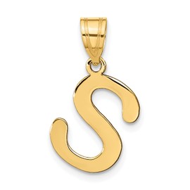Real and Solid 14K Yellow Gold Polished Bubble Letter S Initial Pendant