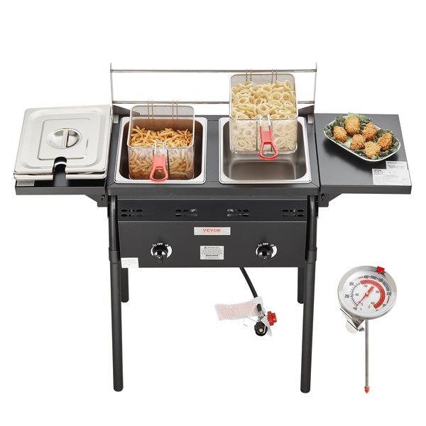 VEVOR Two-Tank Propane Deep Fryer, Commercial Deep Fryer, 16 Qt