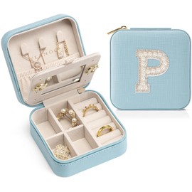 Vlando Graduation Gifts for Her, Graduation Travel Gifts for Women, 2024 Graduation Gifts Travel Accessories for Girls, Graduation Travel Essentials Small Jewelry Box - Letter P, Blue