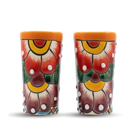 Casa Fiesta Designs Colorful Mexican Shot Glasses, Hand-painted in Mexico - Great for Tequila, Mezcal and Sangrita, 2 oz in Gift Box for Family - Tequilero Multicolor (Set of 2)
