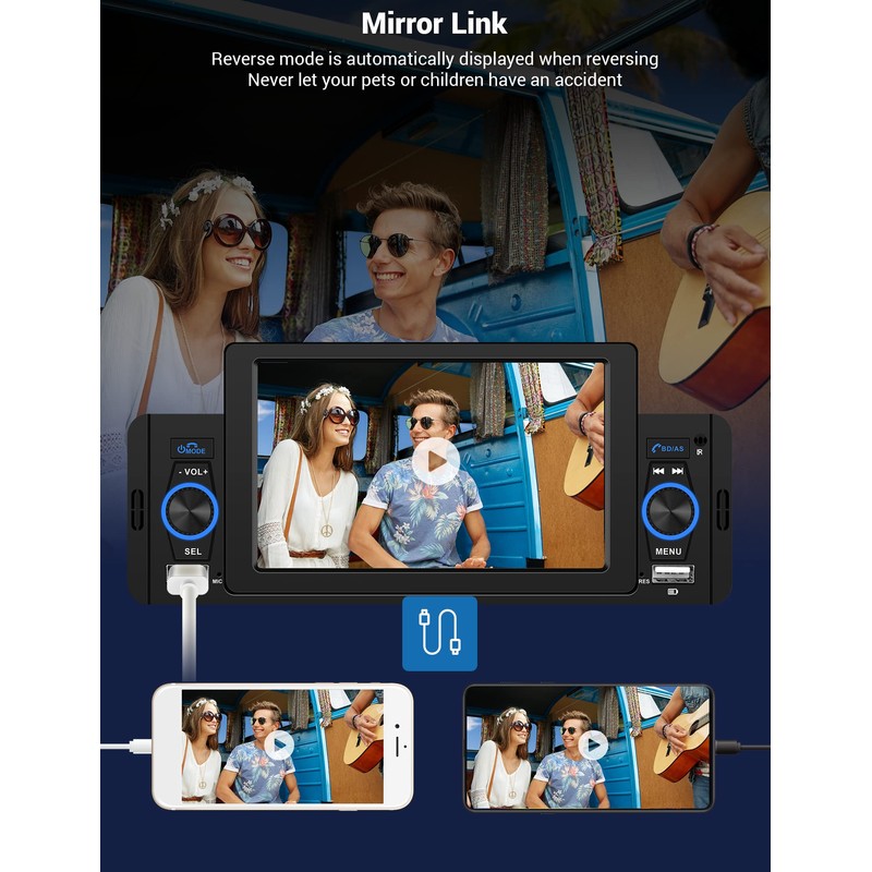 Single Din Car Stereo with Apple Carplay Android Auto, METEESER