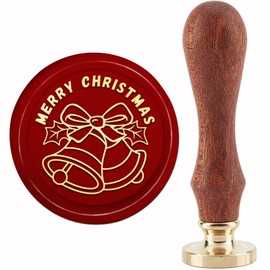 CRASPIRE Merry Christmas Wax Seal Stamp Bell Sealing Stamp X'MAS EVE Christmas tree 30mm/1.18inch Removable Brass Head Sealing Stamp with Wooden Handle Invitations Cards Wrap