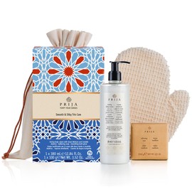 Prija Body Toning Gift Pack with Toning Body Cream 380ml, Softening Soap 100g and Smoothing Cotton Bath Glove, Vegan Friendly Luxurious Pampering Gift Set in Natural Cotton Bag