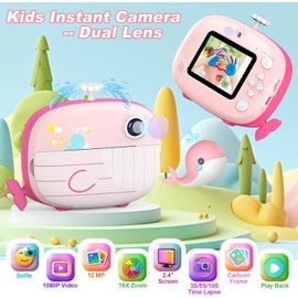 Usteetic Kids Camera Instant Print 12MP Instant Camera for Kids Ink Free Printing Camera for Kids Aged 3-10 Selfie Camera for Kids 3-12 Year Old Boys Girls Gifts Pink