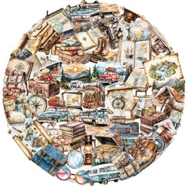 50Pcs Retro Travel Stickers Pack, Vintage Aesthetic Stickers for Suitcase, Journal, Scrapbook, Water Bottle, Laptop, Computer, Skateboard, Notebook, Waterproof PET Transparent Sticker