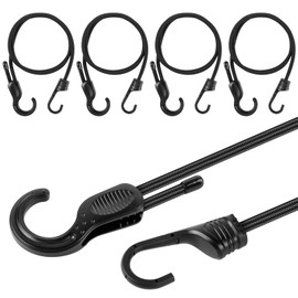 Adjustable Bungee Cord with Hook, 7.9 - 47.2 inches (20 - 120 cm), Length Adjustable, Stretch Cord, Paracord, 0.3 inches (8 mm), Securing Luggage Loads, Prevents Collapsing, For Bicycles, Motorcycles, Light Trucks, Camping (Set of 4)