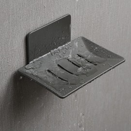 Soap Dishes for Bathroom, Bar Soap Holder with Self Draining Tray, Soap Tray for Shower Wall, 4 Slot Self-Adhesive Soap Container (Gun Grey)